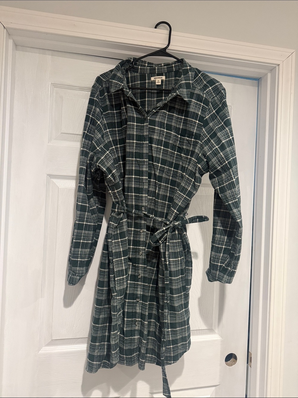 Goodthreads Green and White Plaid Shirt Dress